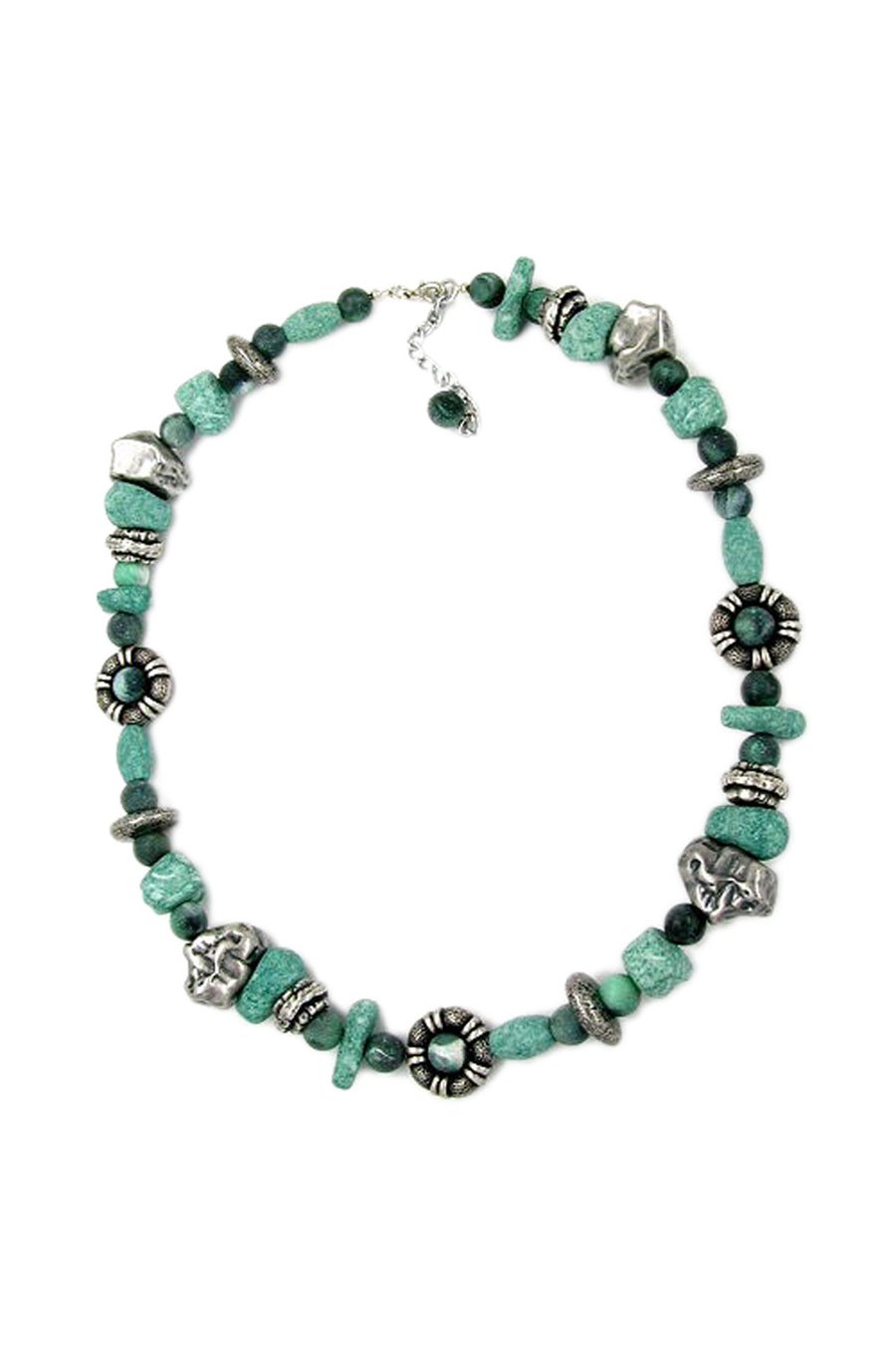NECKLACE BEADS TURQUOISE & GREY 60CM