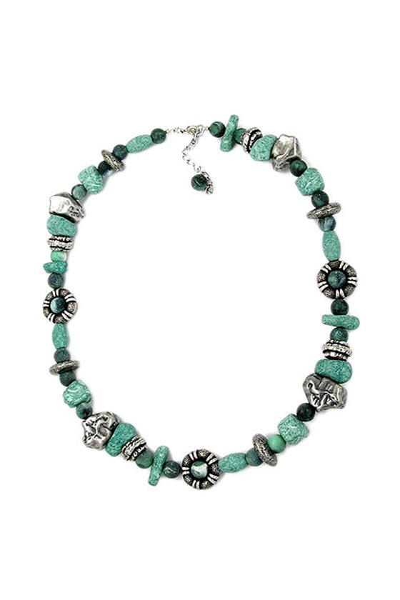 NECKLACE BEADS TURQUOISE & GREY 60CM