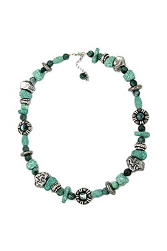 NECKLACE BEADS TURQUOISE & GREY 60CM