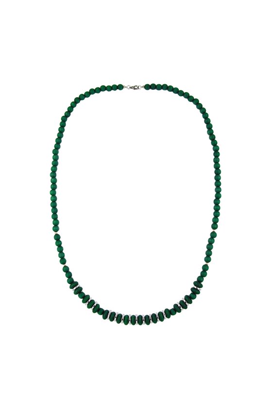 NECKLACE WOODEN BEADS GREEN MATTE 80CM