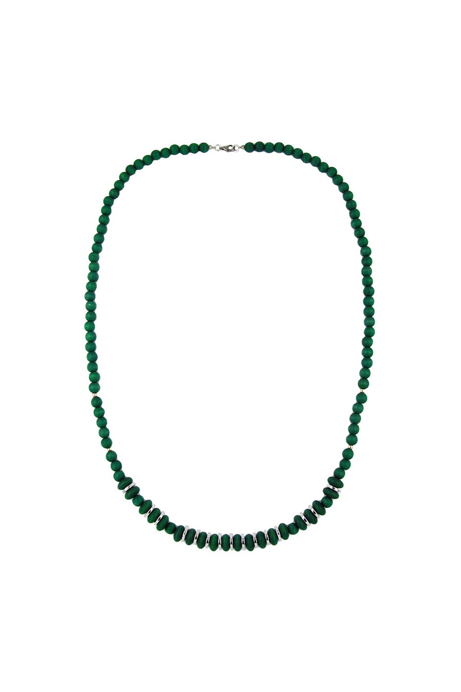 NECKLACE WOODEN BEADS GREEN MATTE 80CM