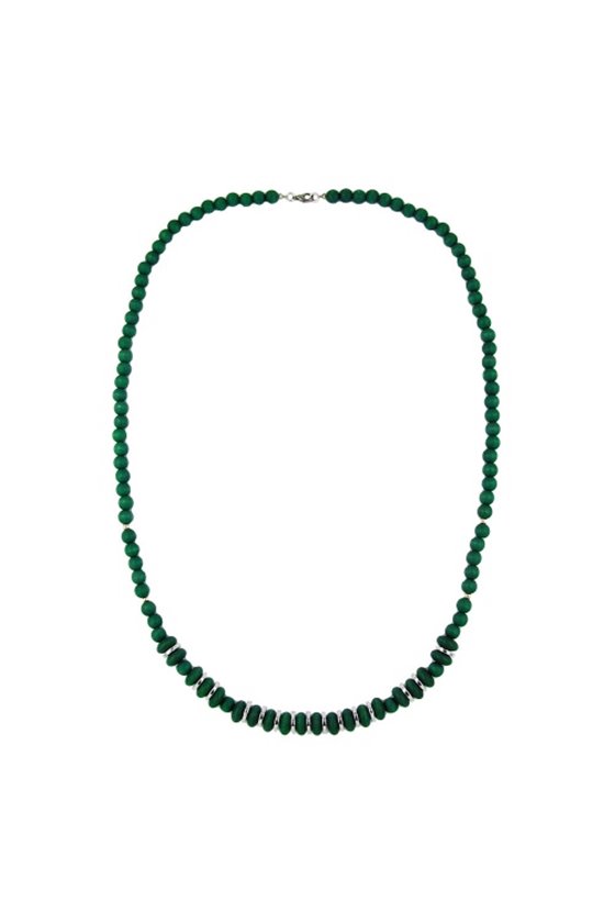NECKLACE WOODEN BEADS GREEN MATTE 80CM