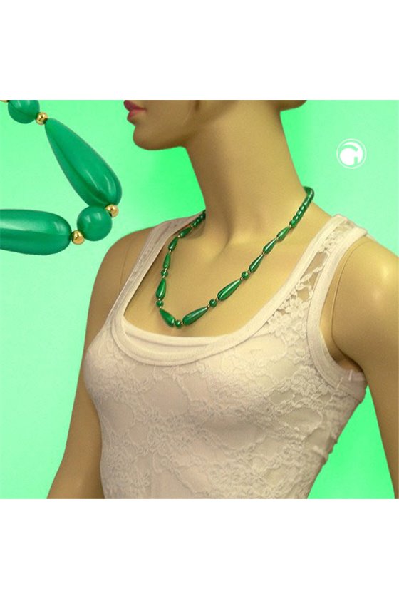NECKLACE SILKY SHIMMERING BEADS GREEN