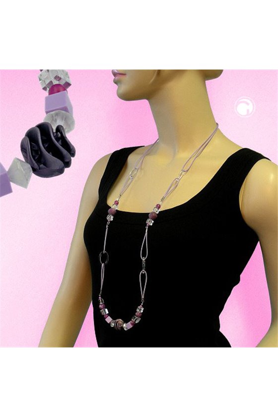 NECKLACE SPIRAL PEARL PURPLE 100CM