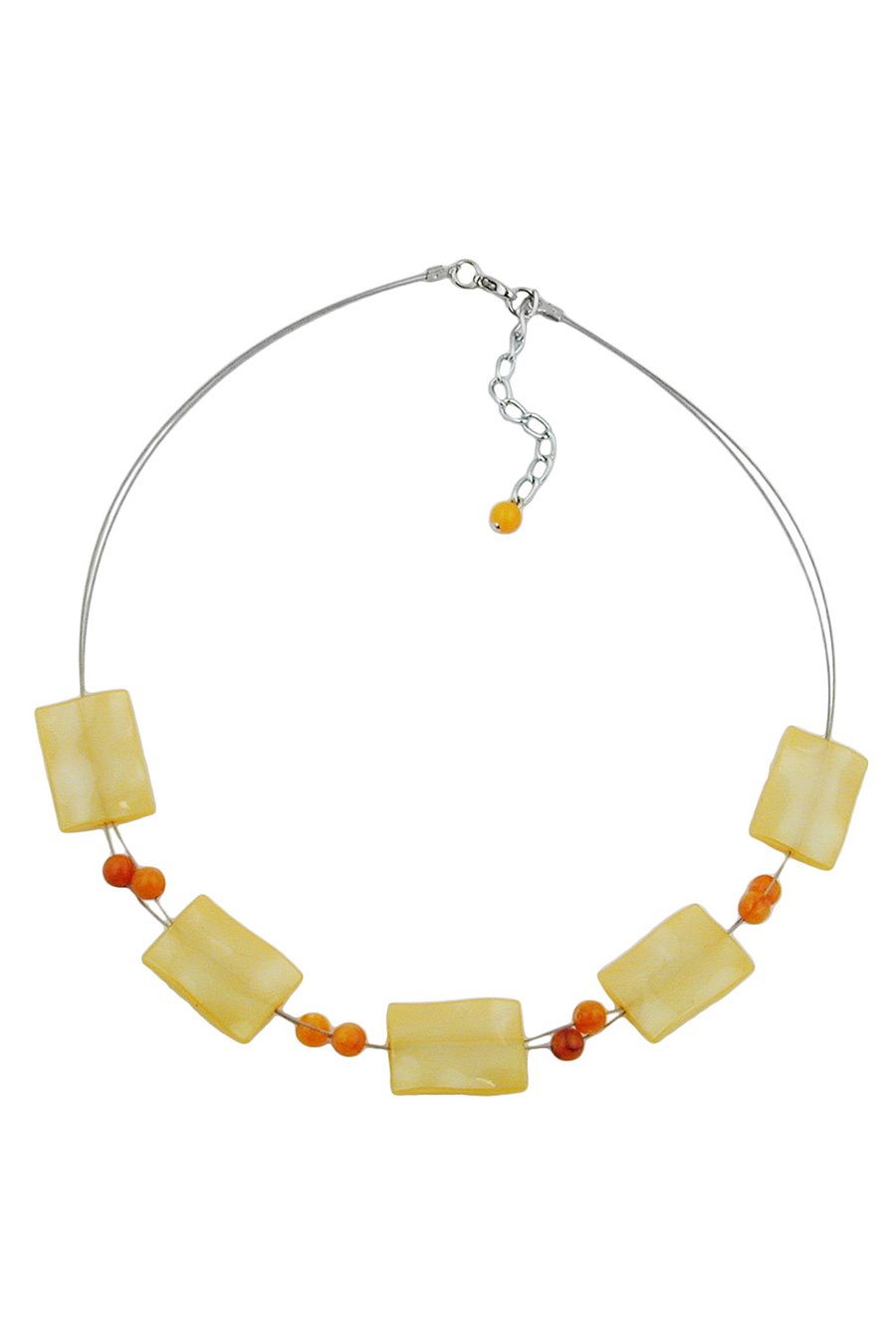 NECKLACE RECTANGLE BEADS YELLOW SILKY 45CM