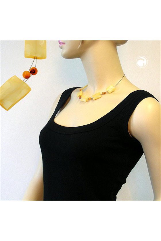 NECKLACE RECTANGLE BEADS YELLOW SILKY 45CM