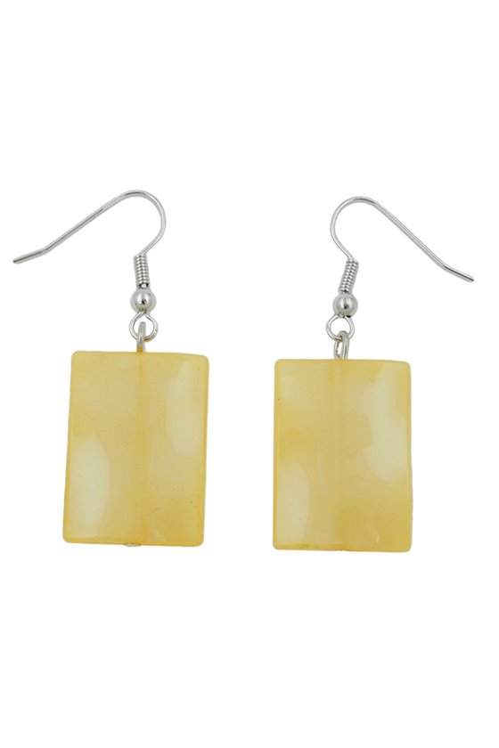 HOOK EARRINGS PILLOW BEAD YELLOW SILKY GLOSSY