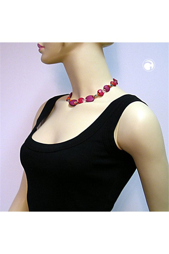 NECKLACE PINK-RED MATTE-SHINY 42CM