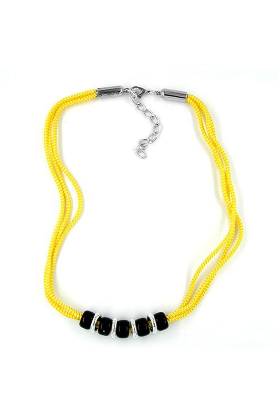 NECKLACE YELLOW BLACK SILVER-TONE