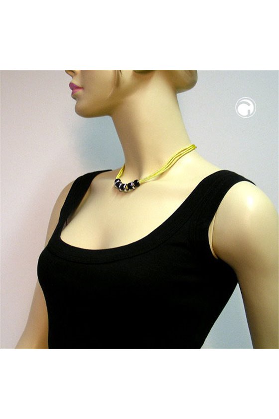 NECKLACE YELLOW BLACK SILVER-TONE