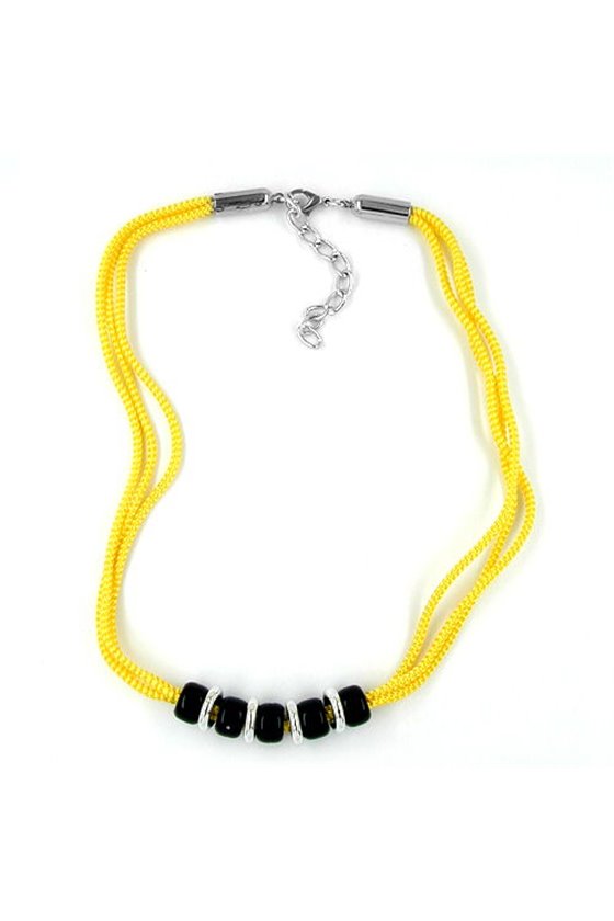 NECKLACE YELLOW BLACK SILVER-TONE