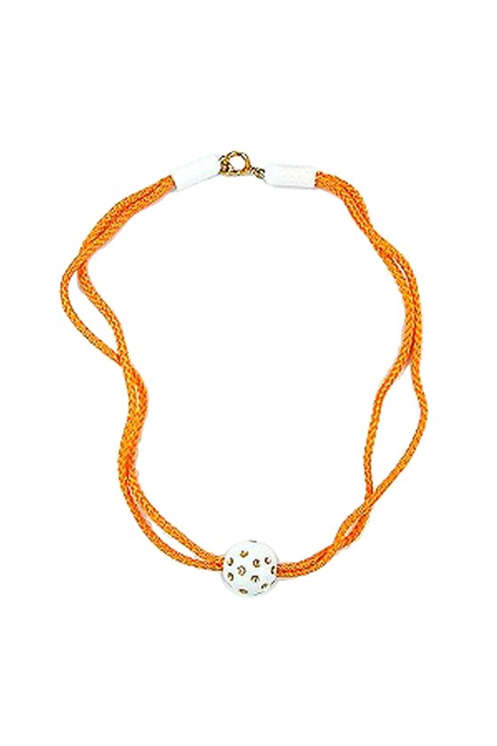 NECKLACE WHITE BEAD THICK ORANGE CORD