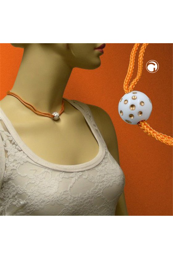 NECKLACE WHITE BEAD THICK ORANGE CORD