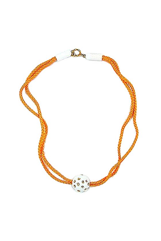 NECKLACE WHITE BEAD THICK ORANGE CORD