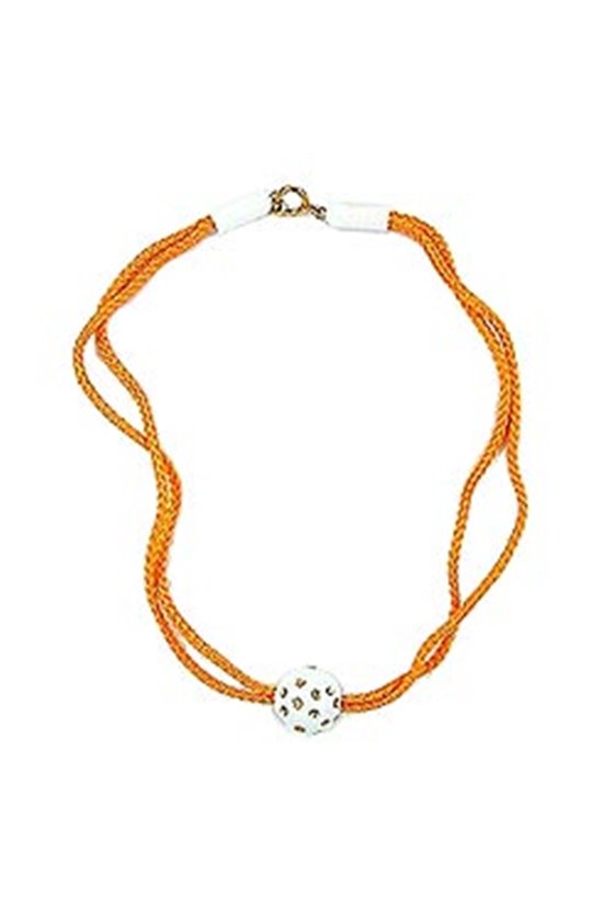 NECKLACE WHITE BEAD THICK ORANGE CORD