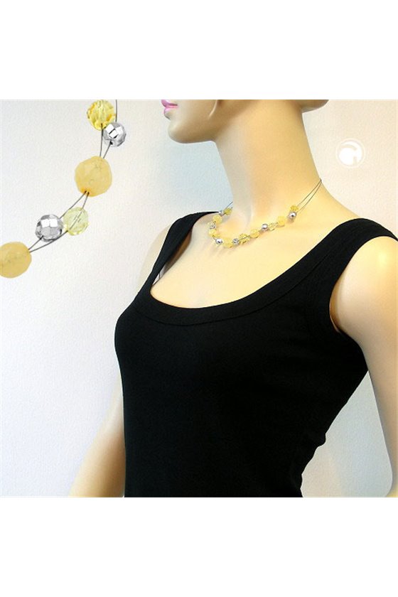 NECKLACE GLASS BEADS YELLOW CRYSTAL 44CM