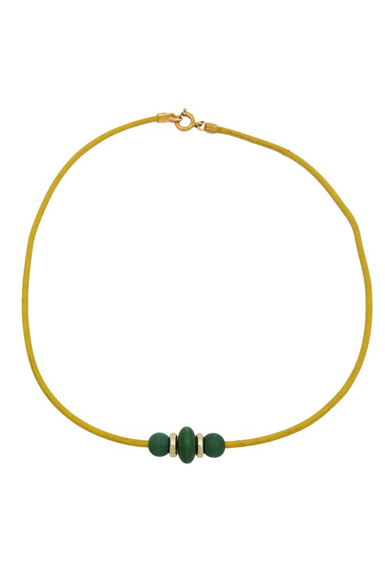 NECKLACE WOODEN BEADS LEATHER CORD