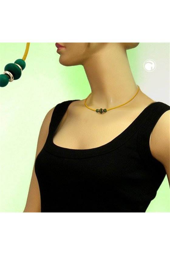 NECKLACE WOODEN BEADS LEATHER CORD
