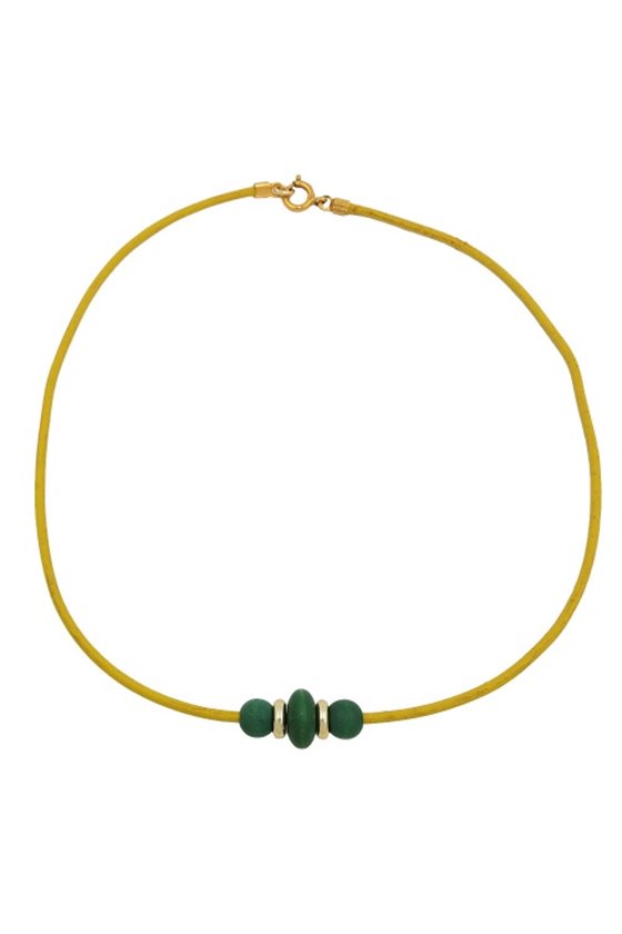 NECKLACE WOODEN BEADS LEATHER CORD