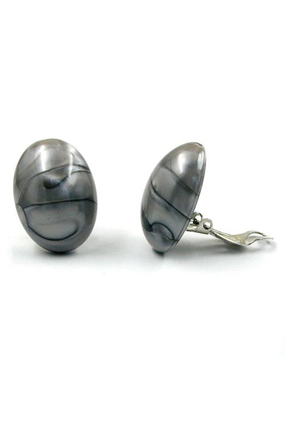 EARRING CLIP-ON OVAL GREY SILVER