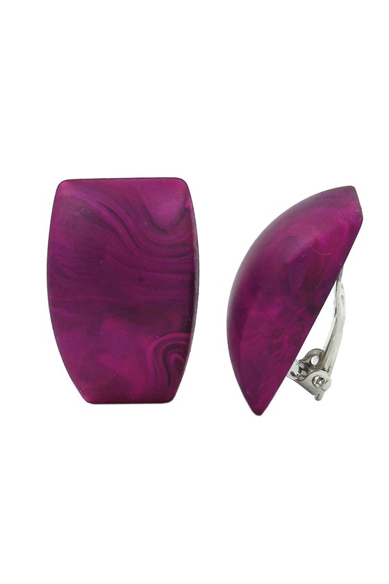 CLIP-ON EARRING TRAPEZIUM DARK PURPLE MARBLED