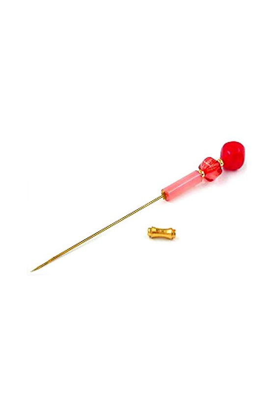 HAT NEEDLE RED TRANSPARENT GOLD COLOURED