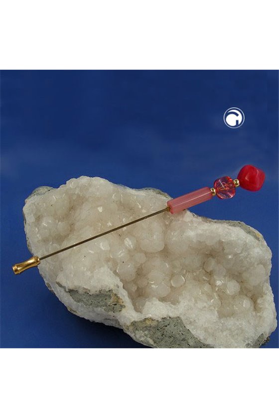 HAT NEEDLE RED TRANSPARENT GOLD COLOURED