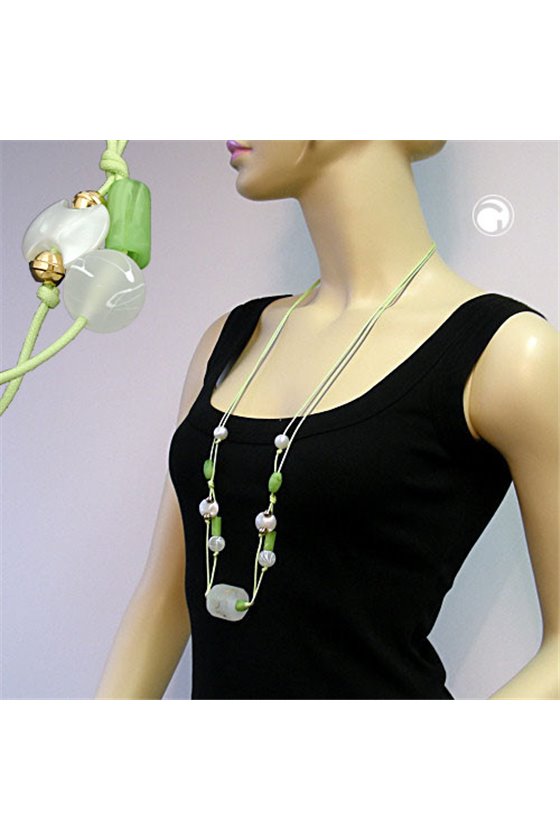 NECKLACE BEADS MINT-WHITE 100CM