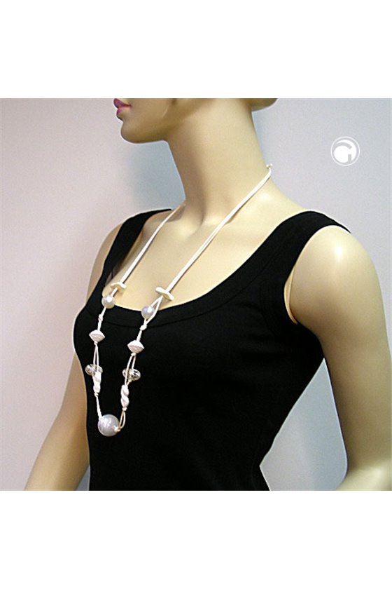 NECKLACE BEADS WAX-WHITE