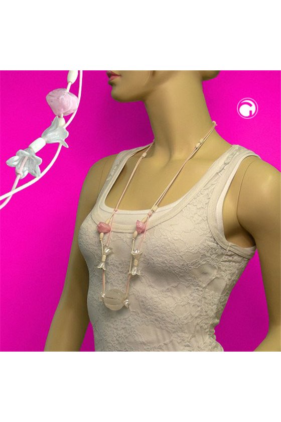 NECKLACE FLOWER-BEADS WHITE 90CM