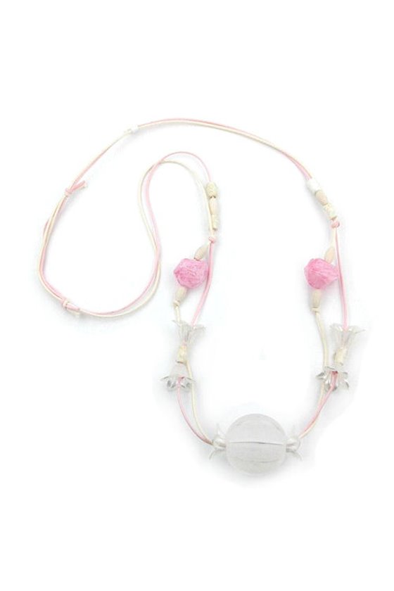 NECKLACE FLOWER-BEADS WHITE 90CM