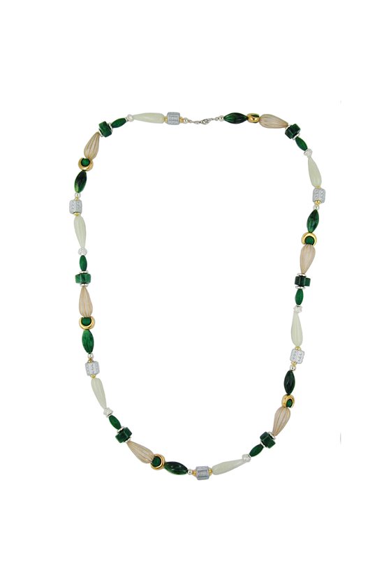NECKLACE BEADS MINT-GREEN & SILVER 90CM