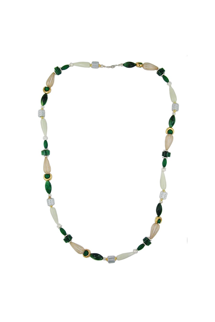 NECKLACE BEADS MINT-GREEN & SILVER 90CM