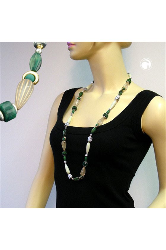 NECKLACE BEADS MINT-GREEN & SILVER 90CM