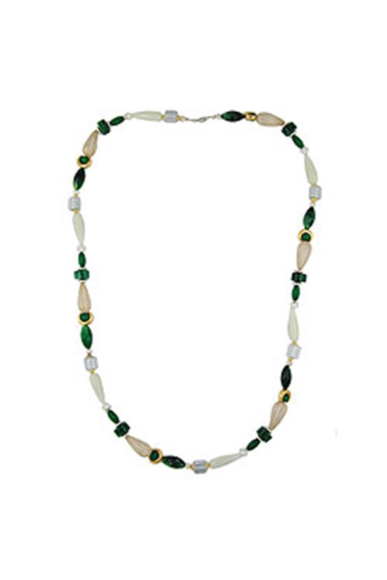 NECKLACE BEADS MINT-GREEN & SILVER 90CM