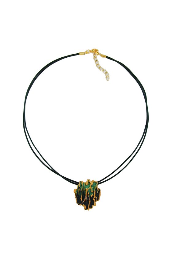 NECKLACE TREE BARK DESIGN DARK GREEN/ GILDED