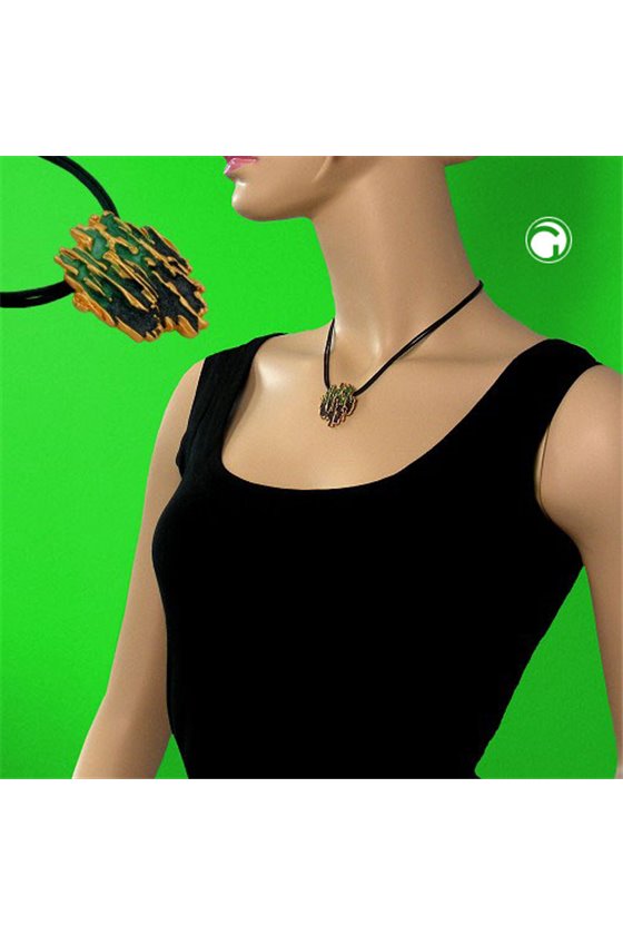 NECKLACE TREE BARK DESIGN DARK GREEN/ GILDED