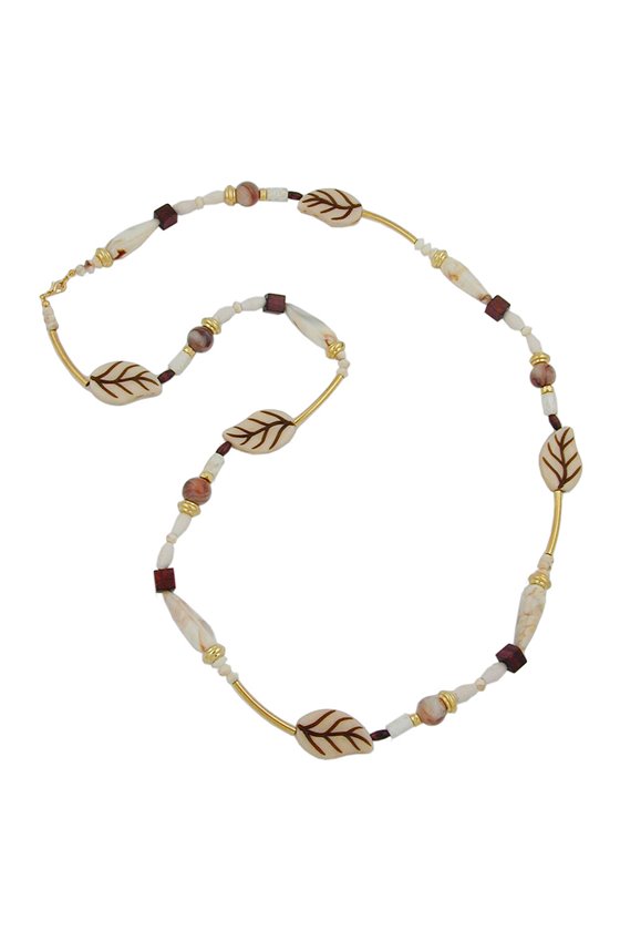 NECKLACE LEAFS BEIGE-BROWN 92CM