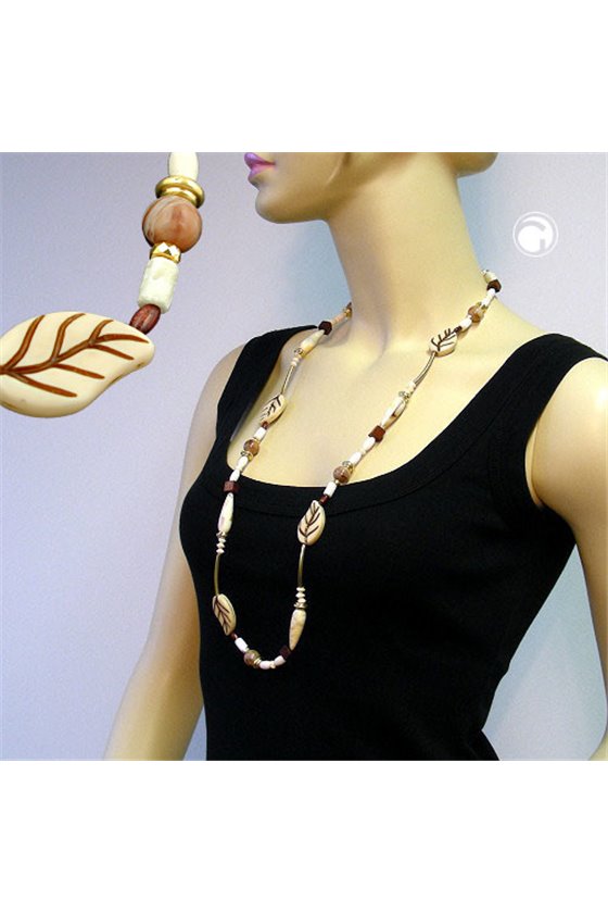 NECKLACE LEAFS BEIGE-BROWN 92CM