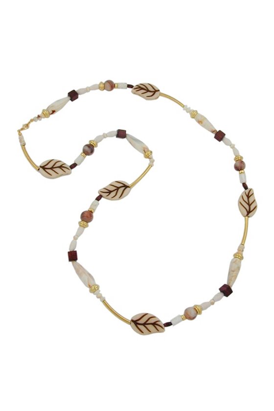 NECKLACE LEAFS BEIGE-BROWN 92CM