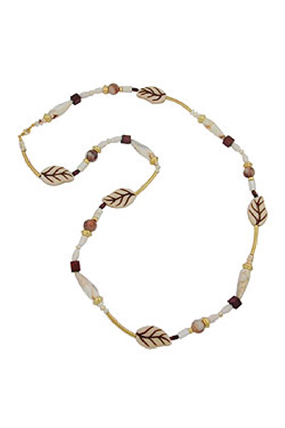 NECKLACE LEAFS BEIGE-BROWN 92CM