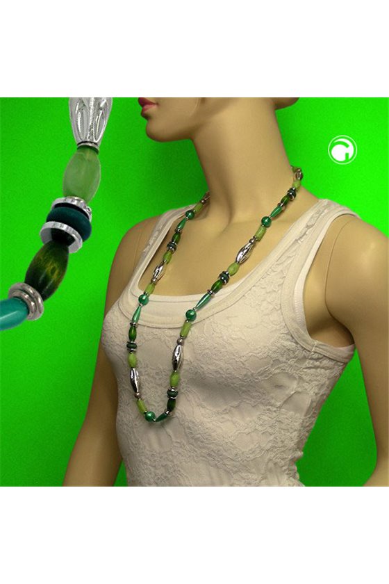 NECKLACE BEADS MINT-SILK 90CM