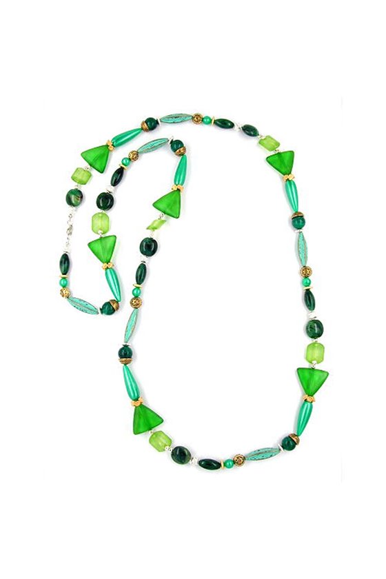 NECKLACE BEADS SILK-GREEN-PATINA 120CM