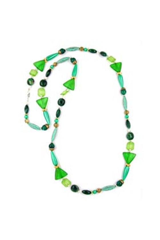 NECKLACE BEADS SILK-GREEN-PATINA 120CM