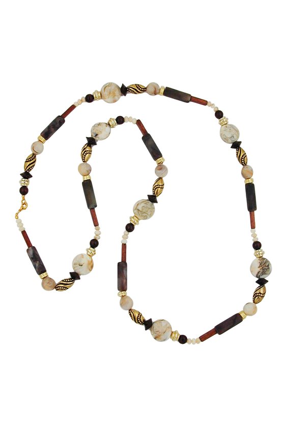 NECKLACE BEADS BEIGE-BROWN 110CM