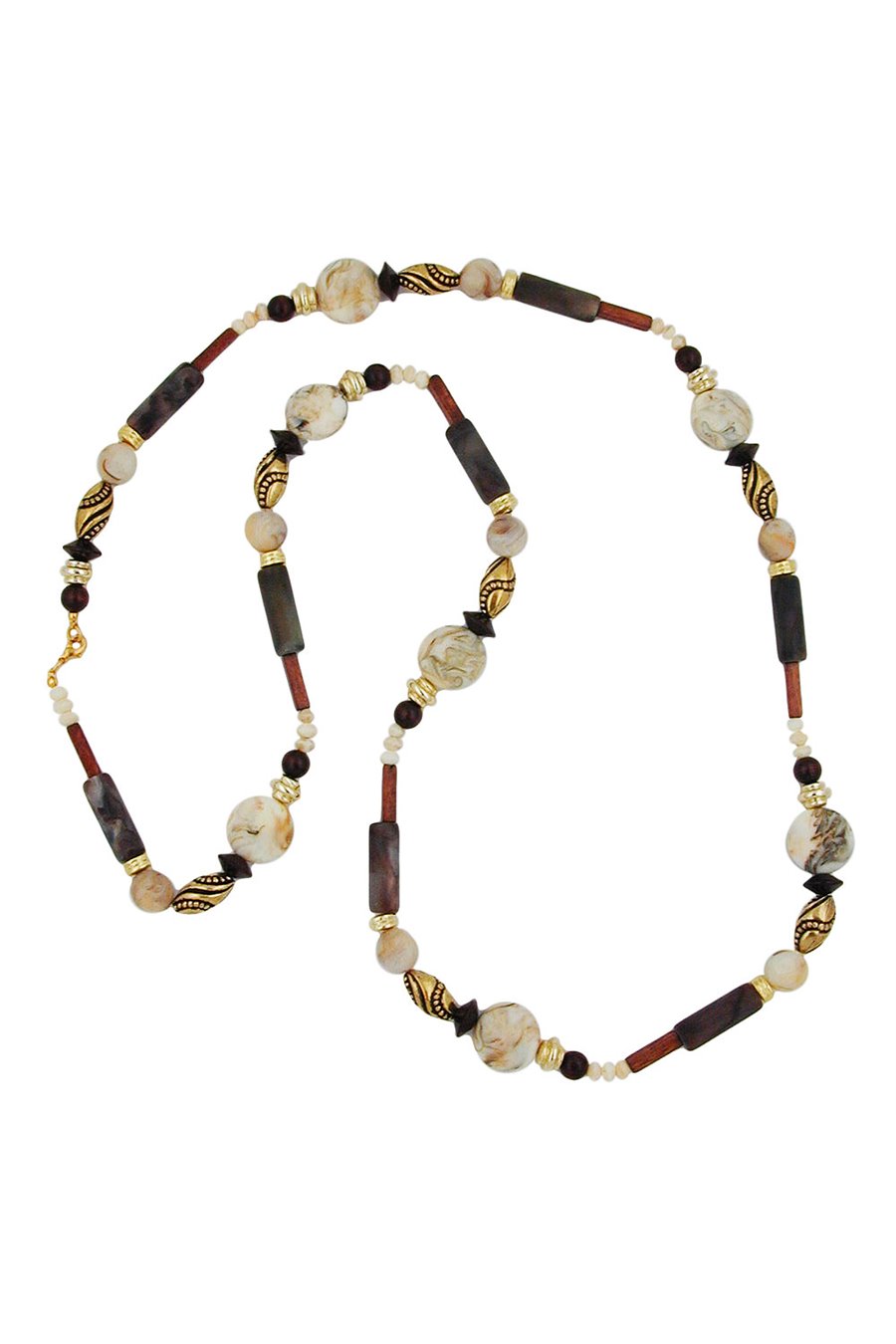 NECKLACE BEADS BEIGE-BROWN 110CM