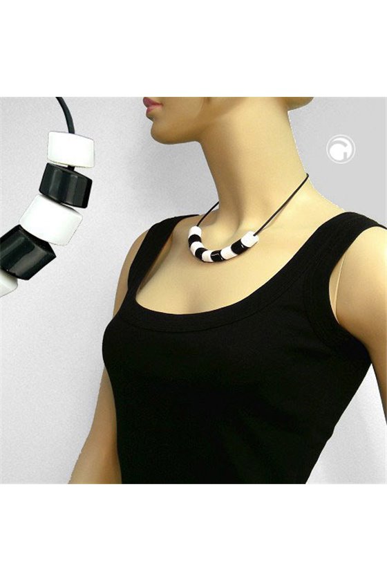 NECKLACE TILT-PEARL BLACK-WHITE 45CM