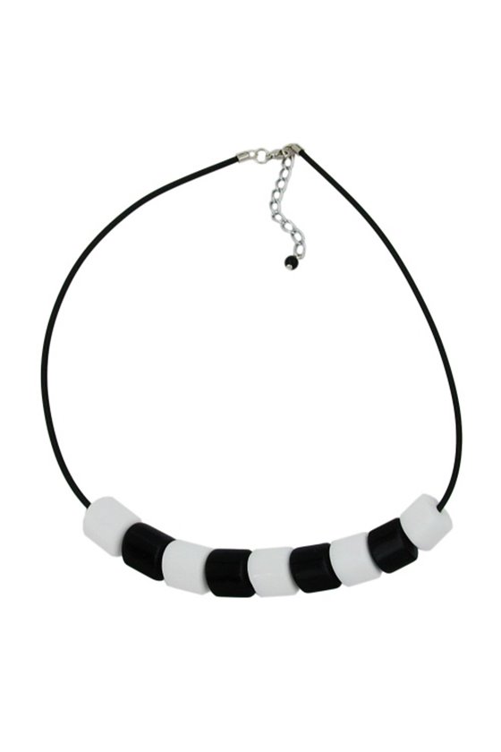 NECKLACE TILT-PEARL BLACK-WHITE 45CM