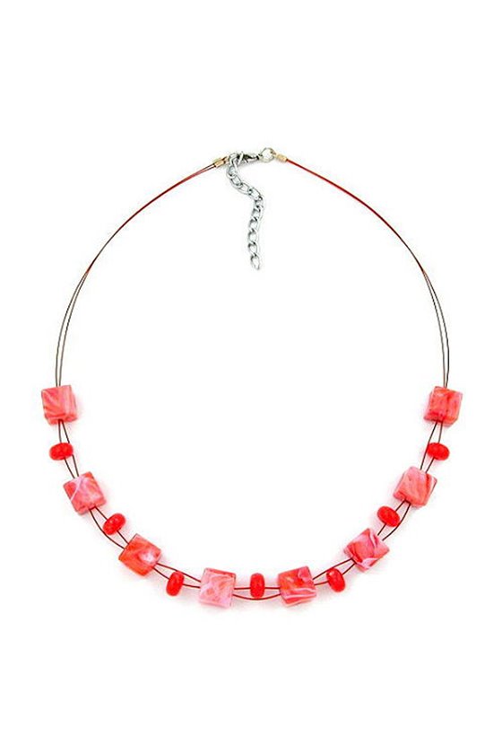 NECKLACE CUBE BEADS LIGHT RED MARBLED 45CM