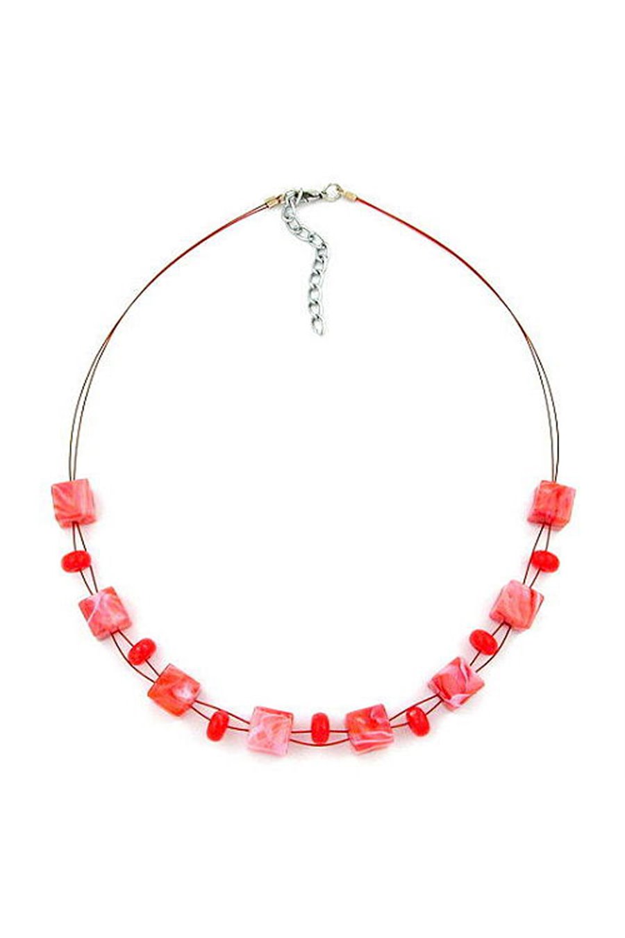 NECKLACE CUBE BEADS LIGHT RED MARBLED 45CM